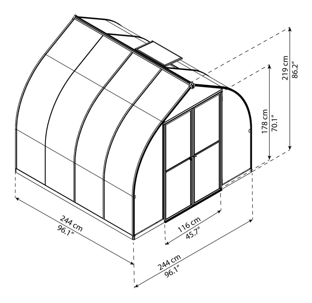 Palram Bella Hobby Greenhouse w/ Twin Wall Glazing, 8-ft x 8-ft