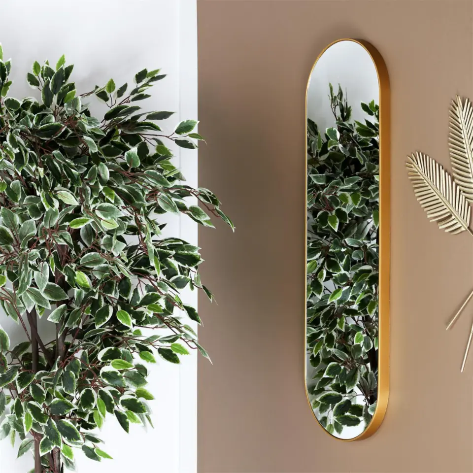 MISOU Wandspiegel Passpiegel Ovaal Goud Spiegel 100x30cm