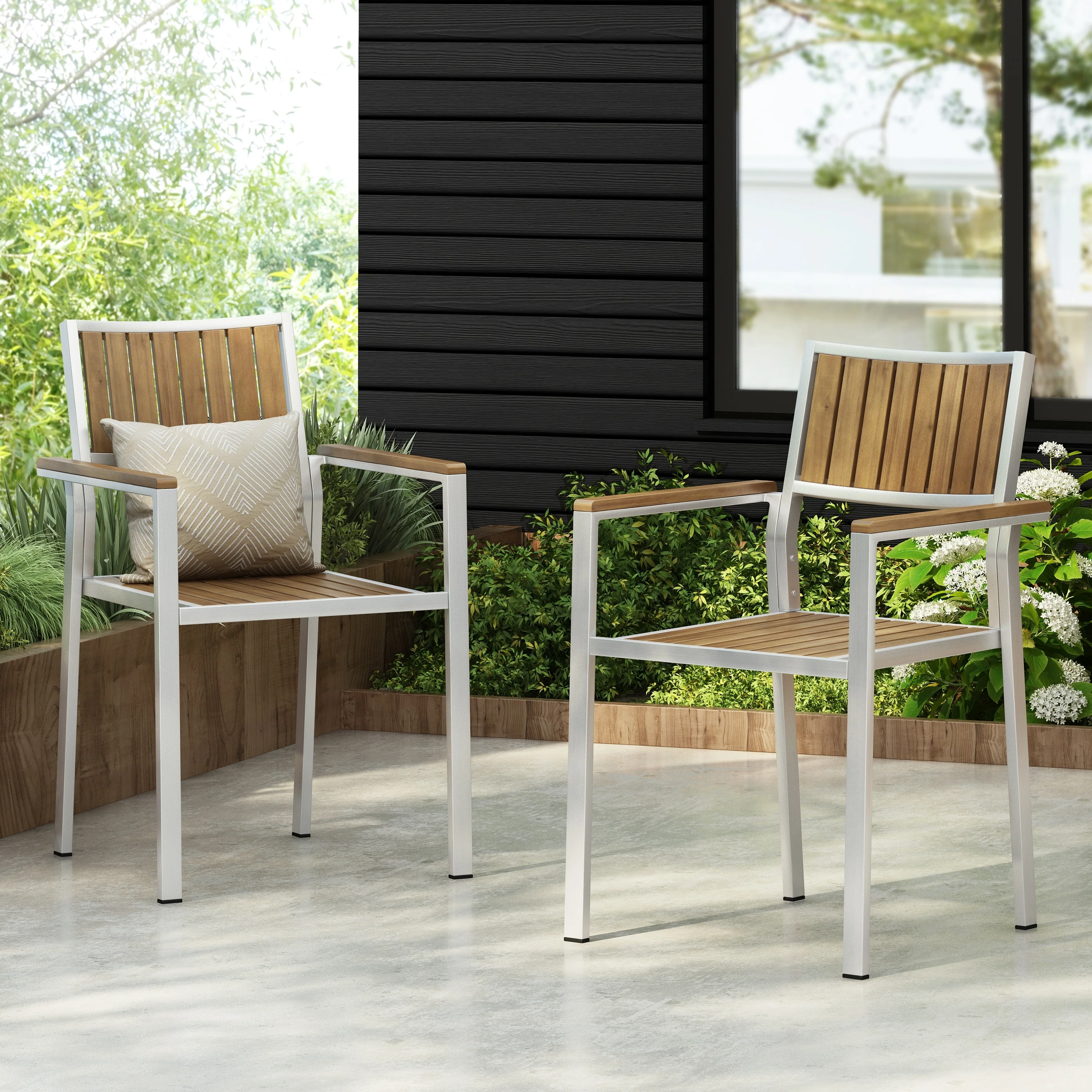 Berteronian Cape Coral Aluminum With Wood Dining Chairs (set of 2) by Christopher Knight Home