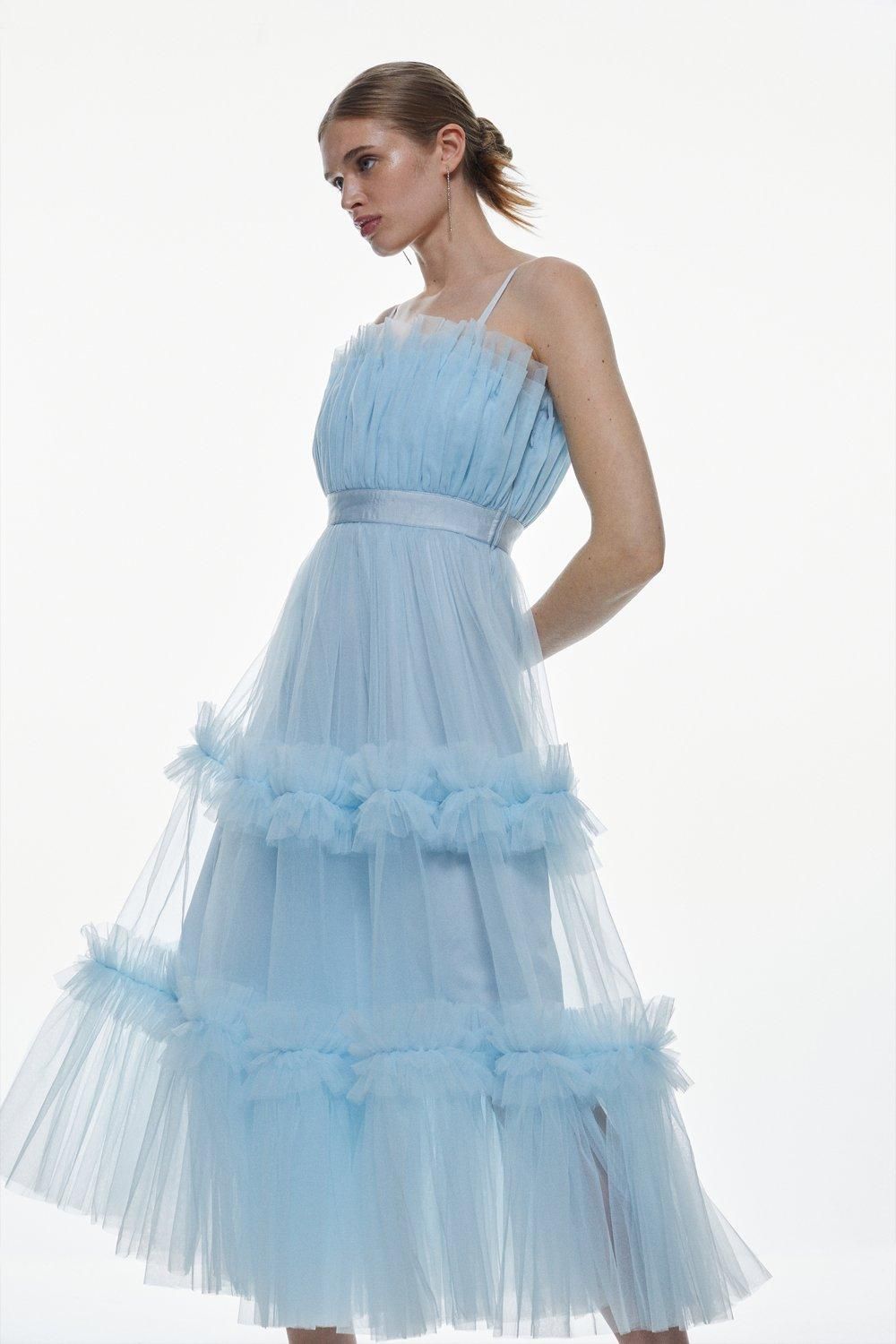 KarenMillen Tulle Bandeau Tiered Midi Dress