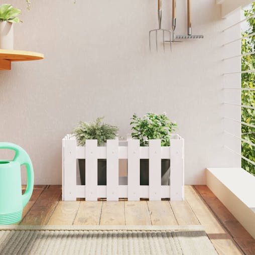 NNEVL Garden Planter with Fence Design White 60x30x30 cm Solid Wood Pine