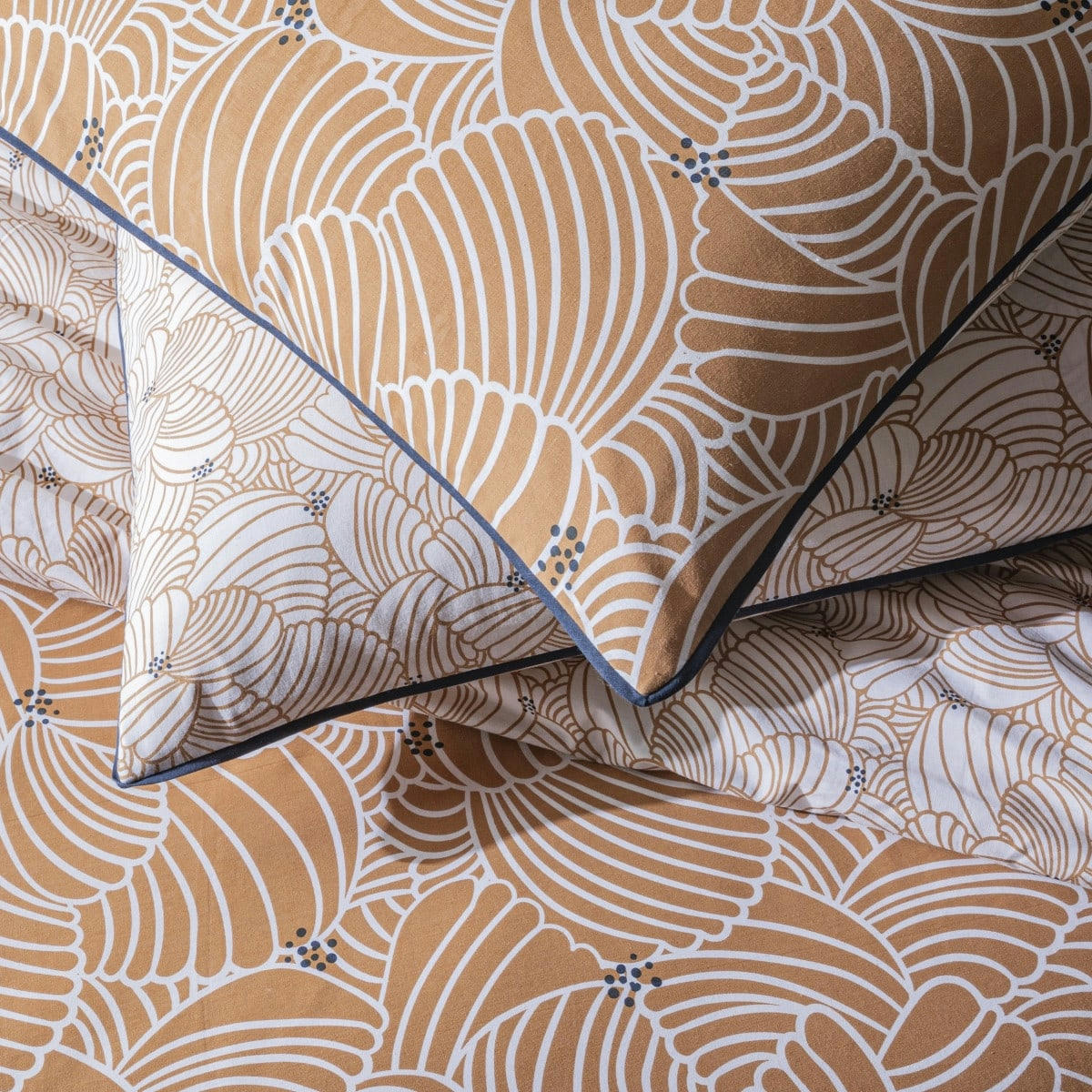 MIMOSA - Parure de lit 2 personnes coton  imprimé camel 240x220cm