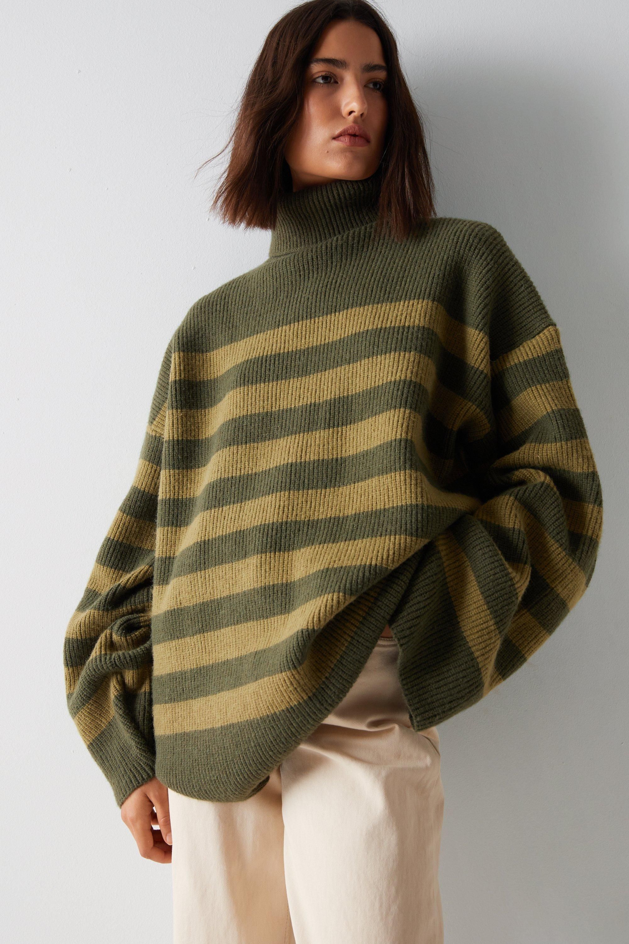 Warehouse Premium Oversized Funnel Neck Stripe Jumper