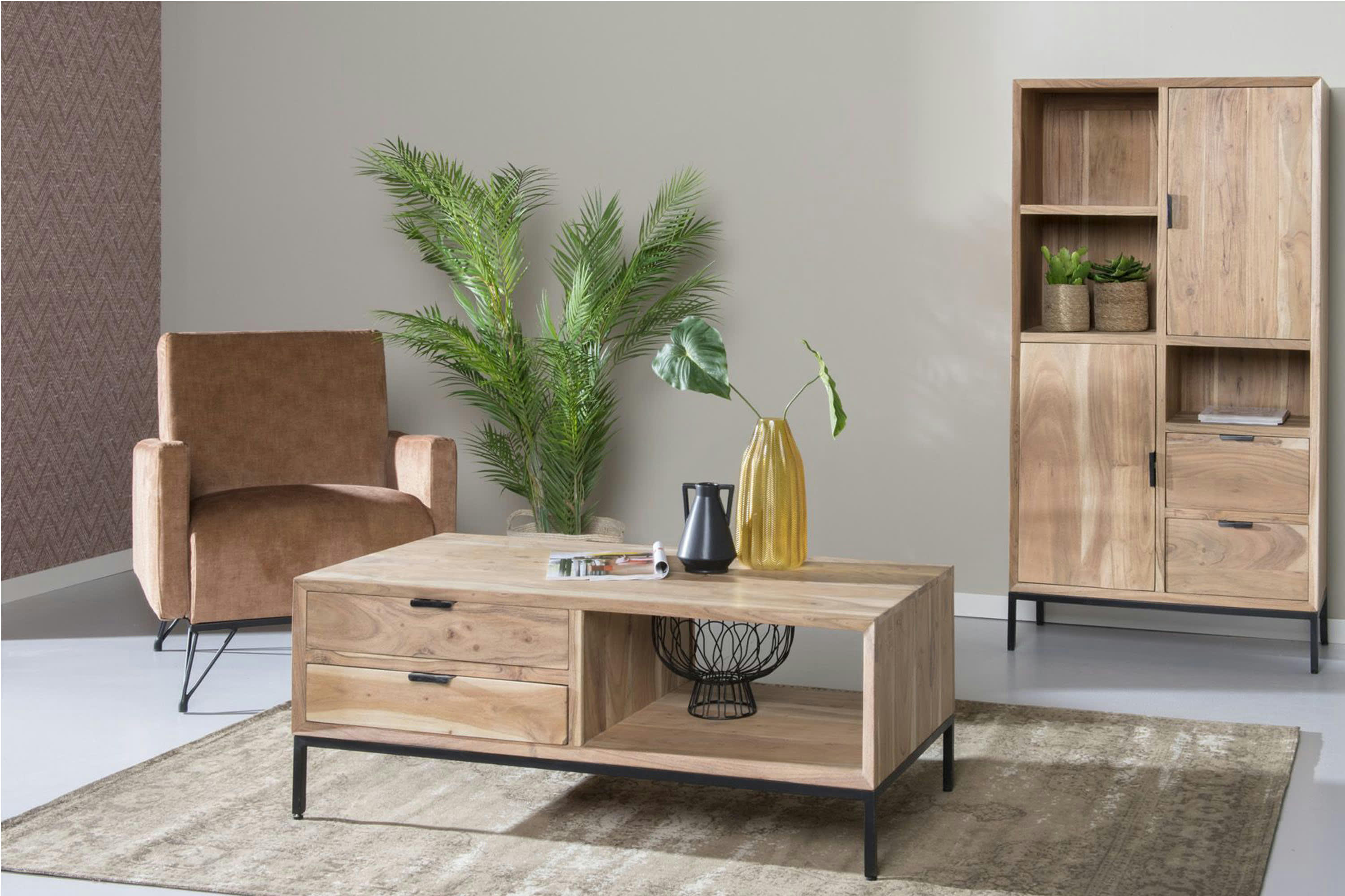 URBAN - URBAN-Table basse 2 tiroirs 120x60 en bois d'Acacia massif et métal