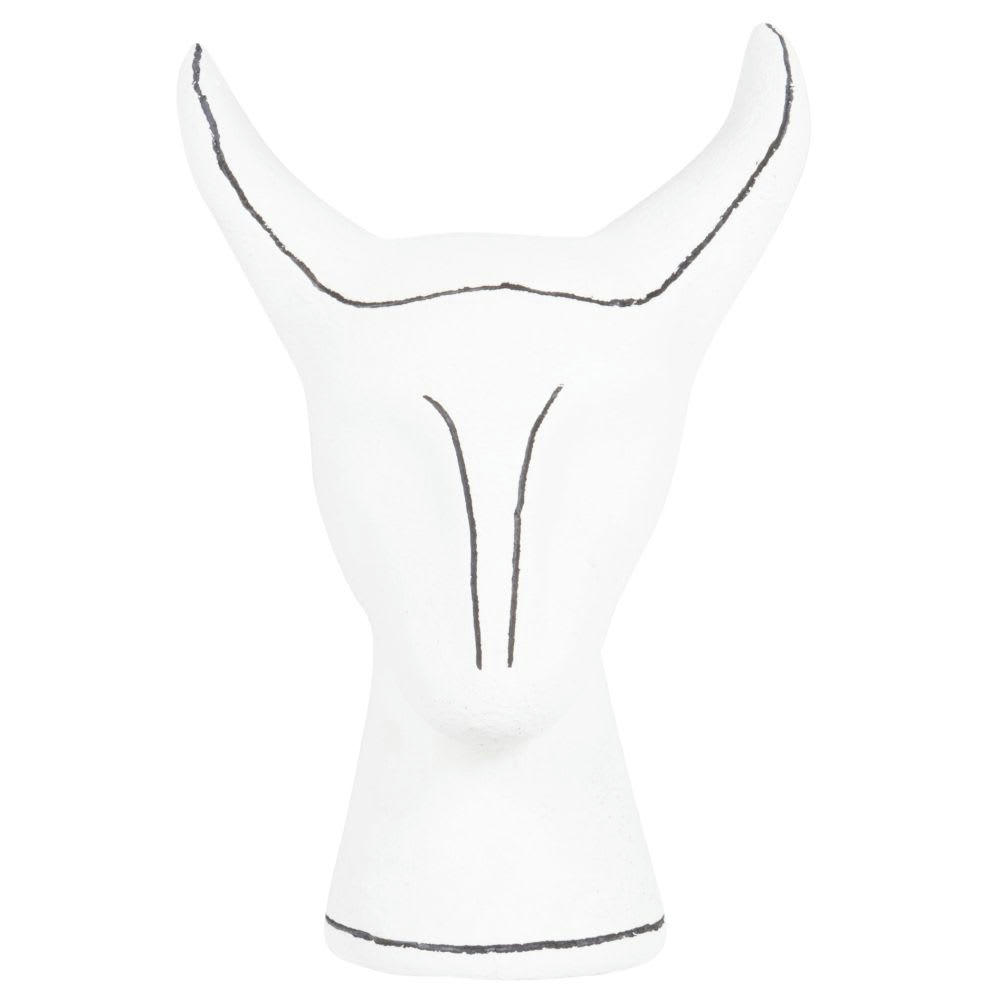 KATA - Statuette esprit animalier en ciment blanc et tracés noirs H30