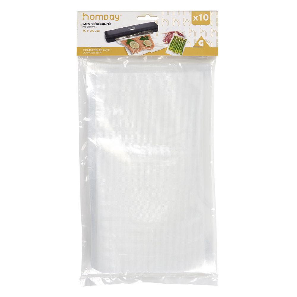 Sac de conservation alimentaire pré-découpé 15x25cm 10 sacs - Taille S