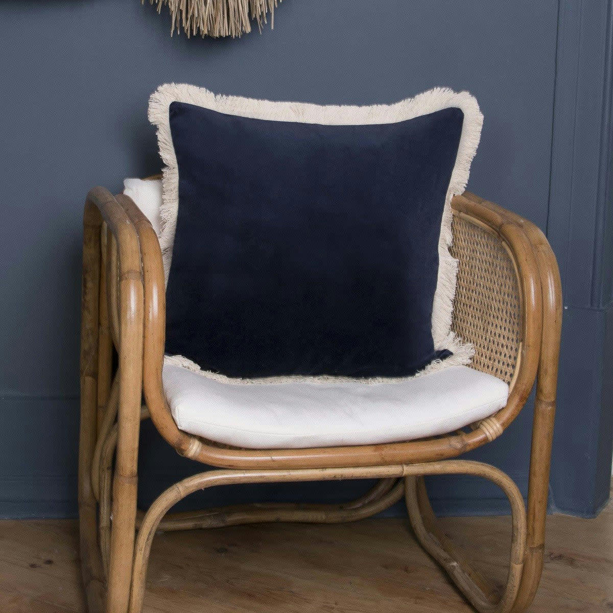 BUDAPEST - Housse de coussin velours de coton  50x50 bleu nuit