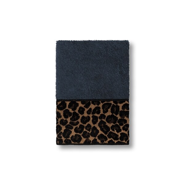 Authentic Hotel and Spa Turkish Cotton Cheetah Jacquard Trim Midnight Blue 3-piece Towel Set