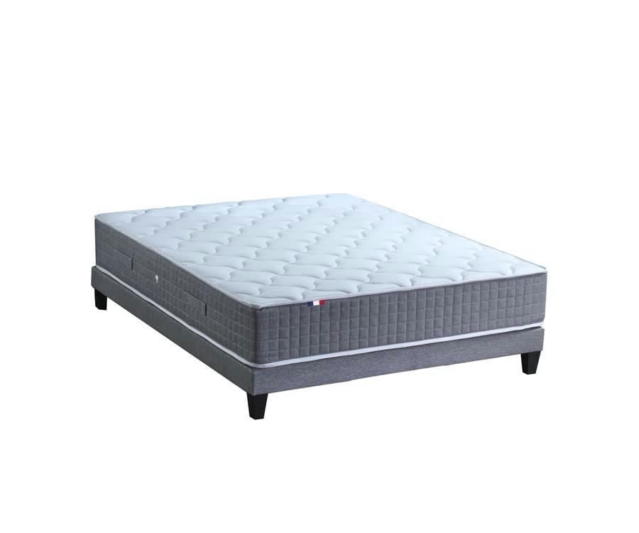 ENSEMBLE MAX - Ensemble matelas ressort 7 zones sommier gris 140x190