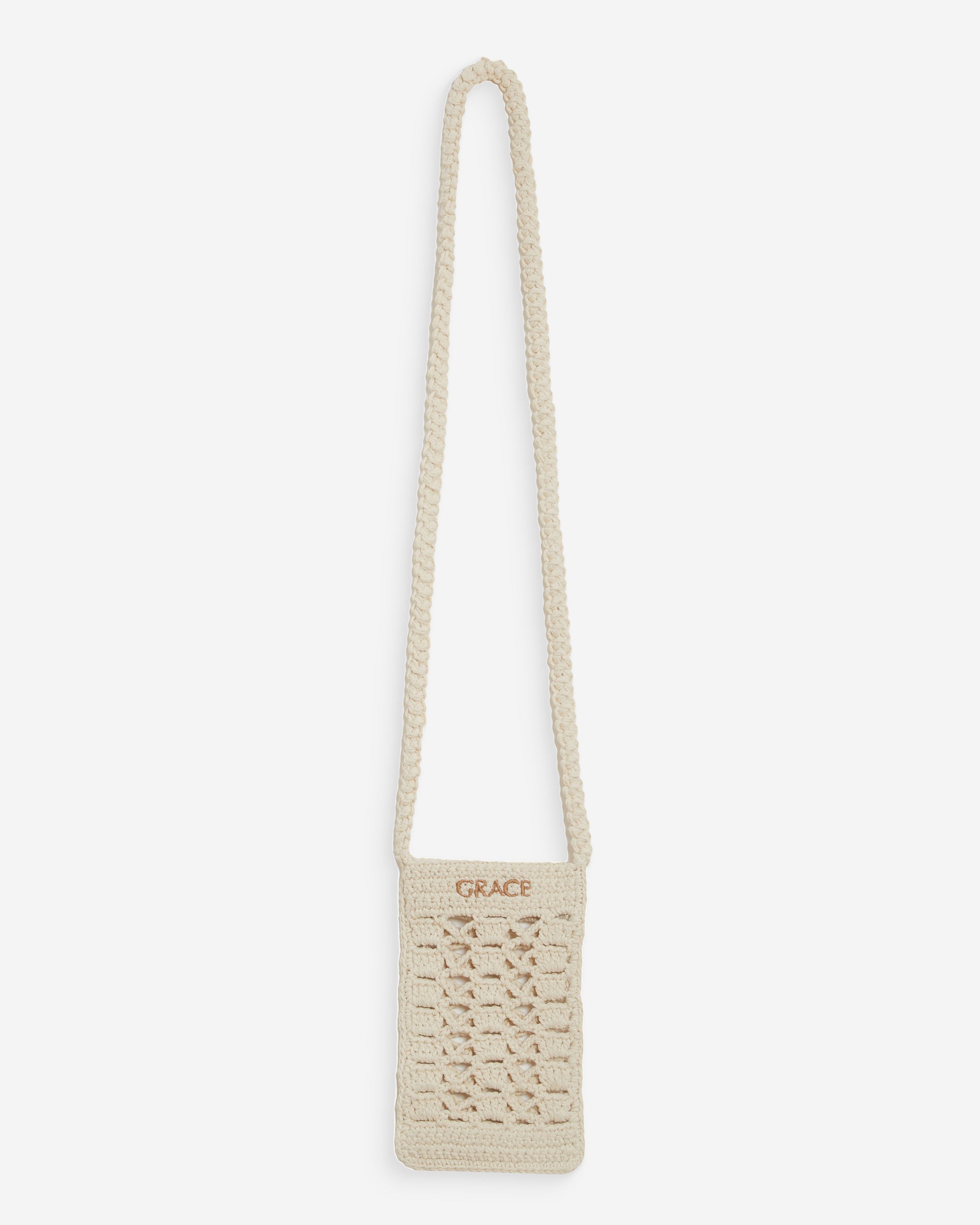 Pochette bandoulière de téléphone en crochet ecru Walt