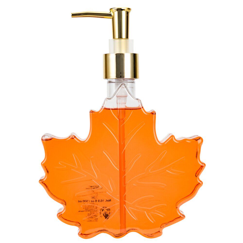 Savon liquide mains Halloween 500ml feuille érable pompe plastique orange H16cm