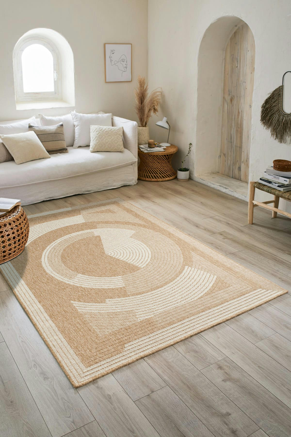 NATURE - Tapis intérieur et extérieur effet jute motif abstrait blanc 160x230
