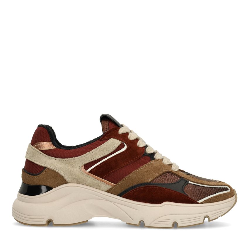 Manfield Beige leren sneakers met multicolor details