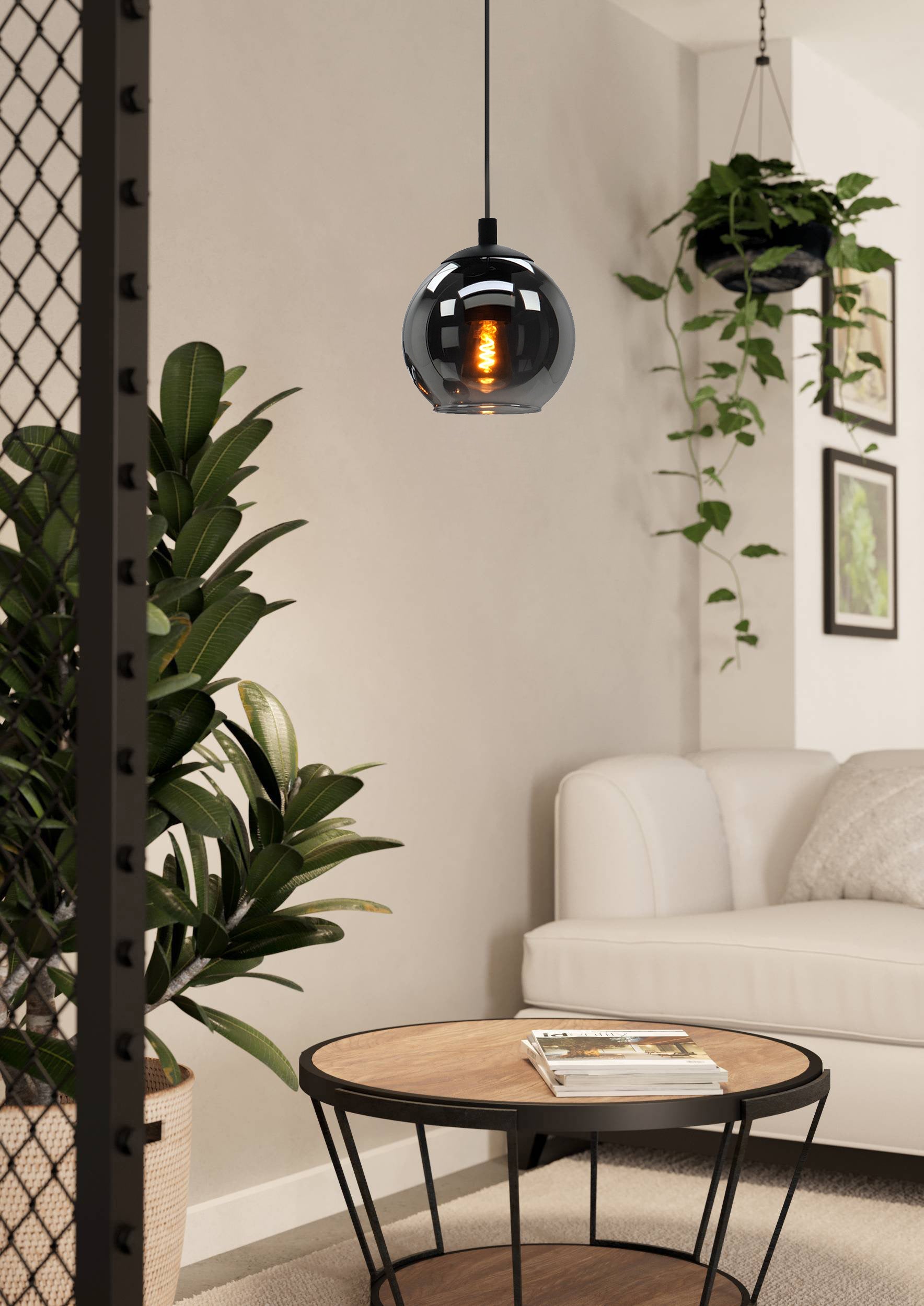 EGLO hanglamp Ariscani - e27 - ø 20 cm - rookglas - zwart