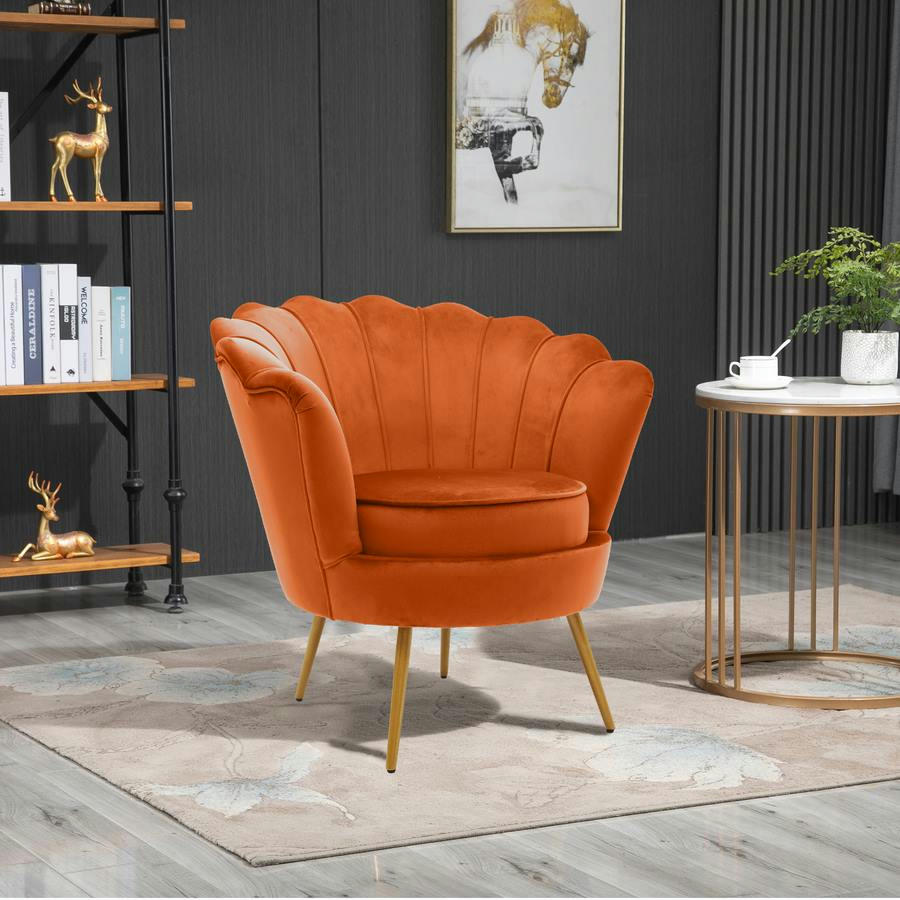 VELVET - Fauteuil en velours orange motif éventail