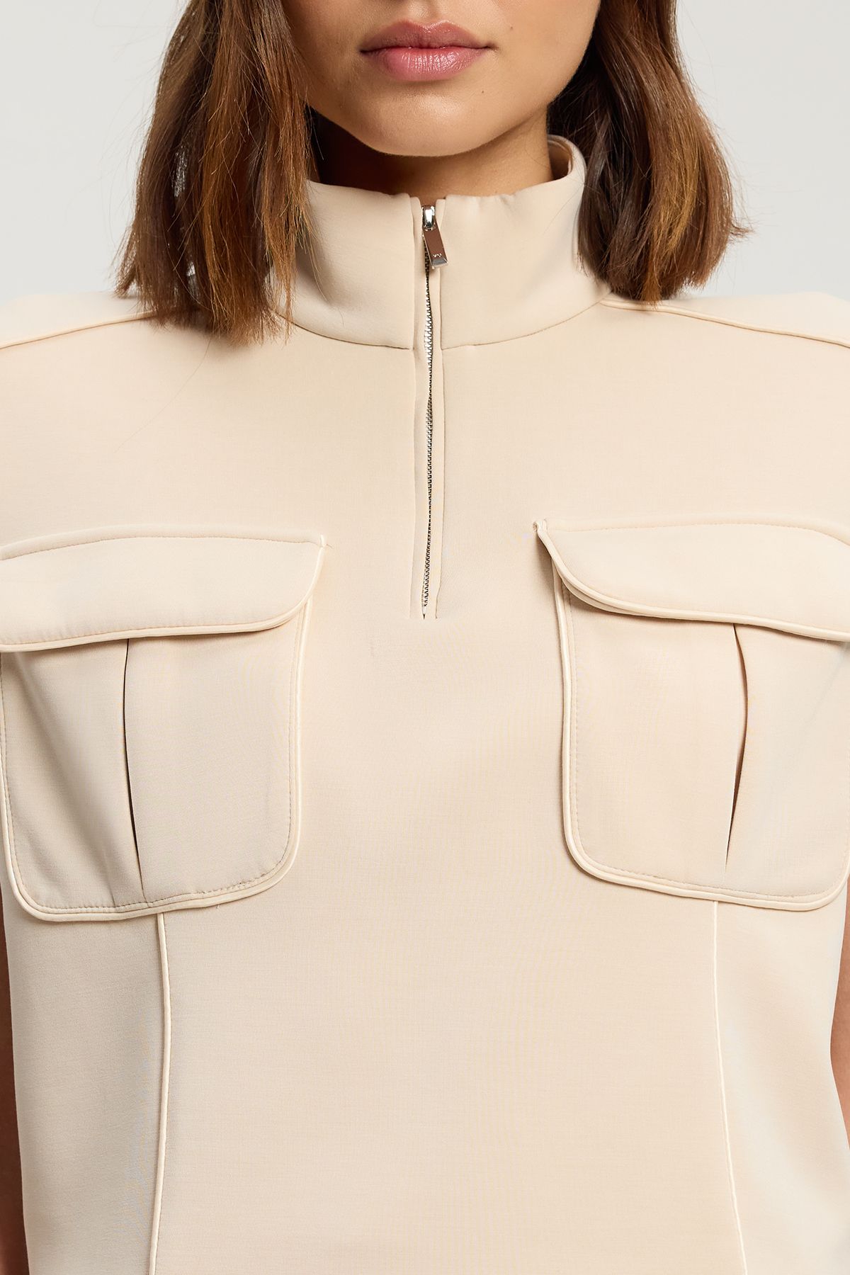KarenMillen Premium Luxe Zip Through Funnel Neck Top