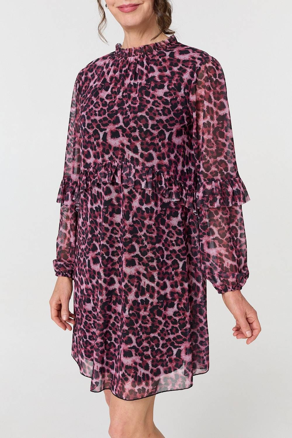 Izabel London Animal Print Semi Sheer Short Dress