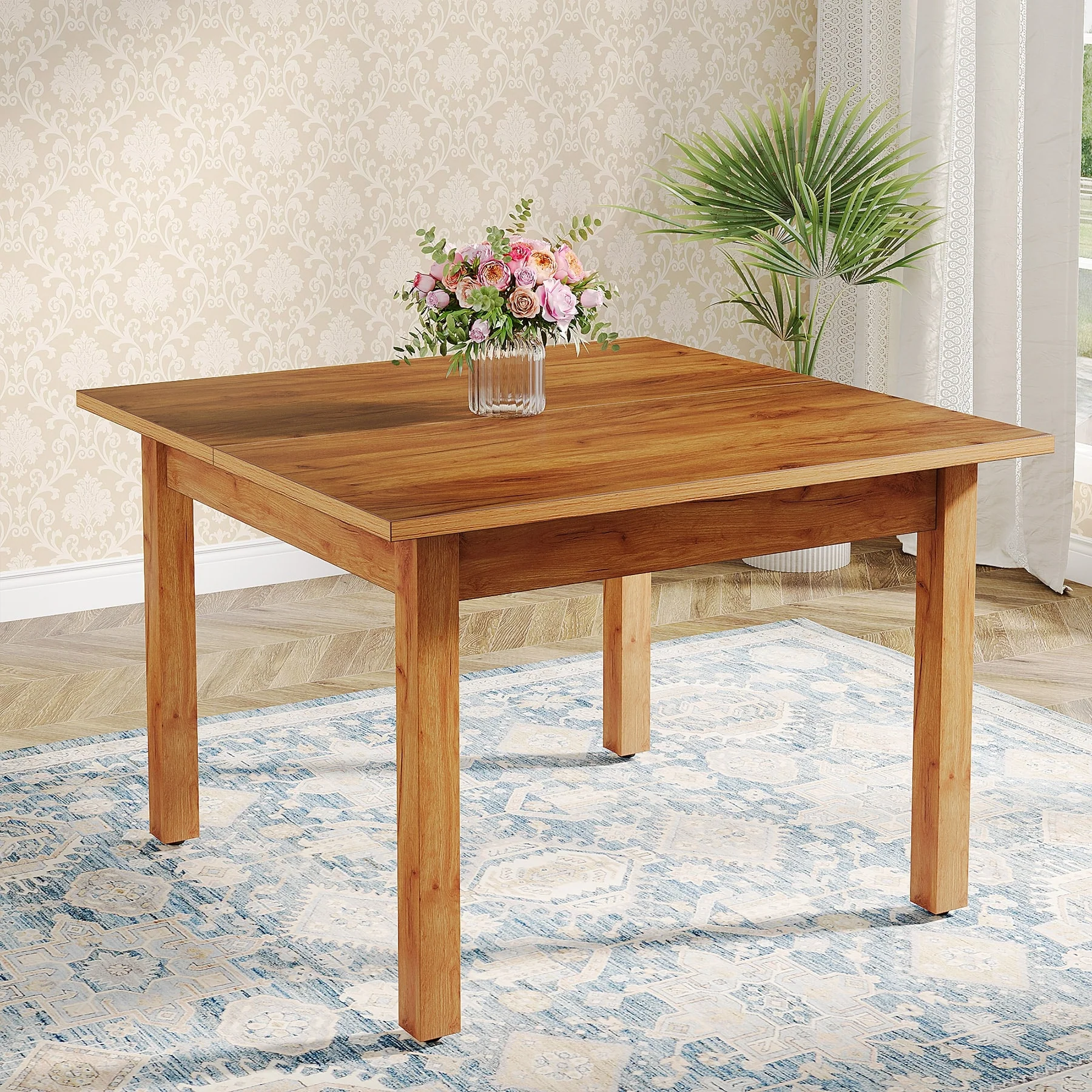 39.4'' Square Dining Table with Solid Wood Legs for 4, Small Kitchen Tables for Dining Room