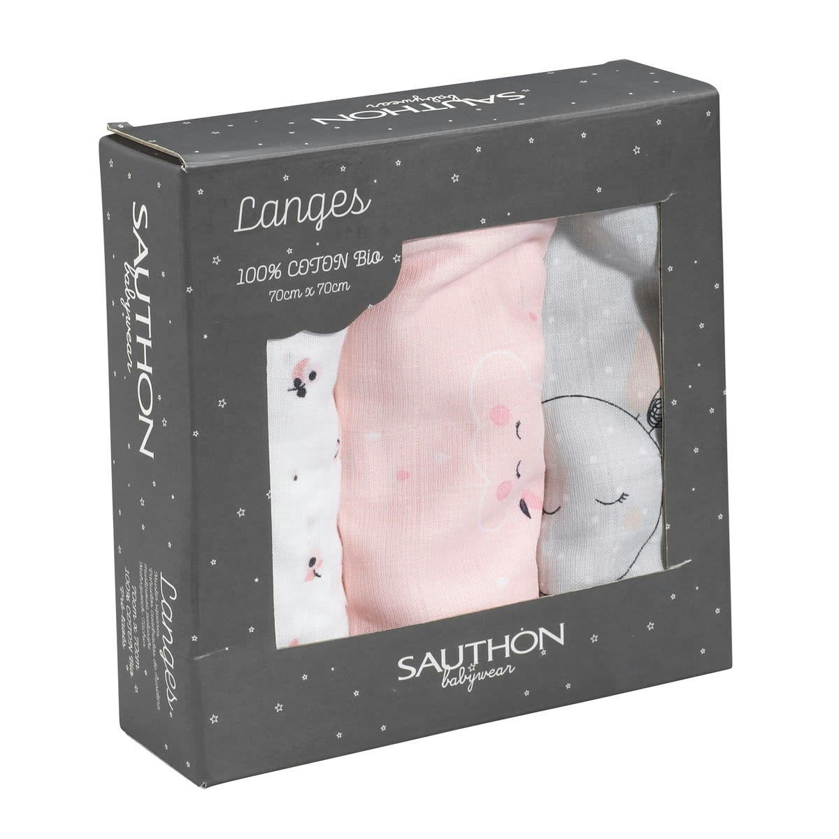 MISS FLEUR DE LUNE - Langes  70x70cm en coton bio rose