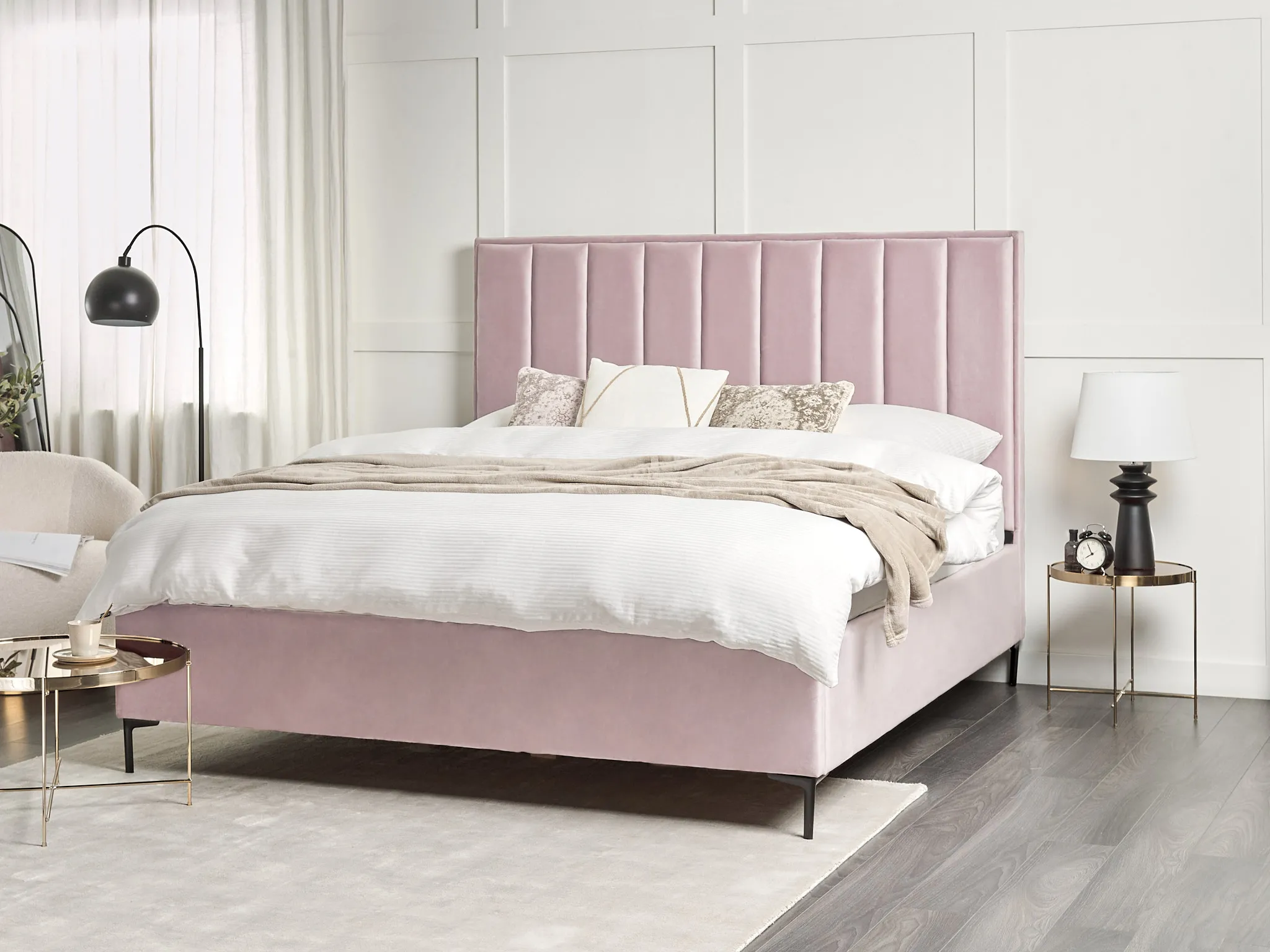 Ottoman Bed Velvet SEZANNE 180 x 200 cm (EU Super King) Pink