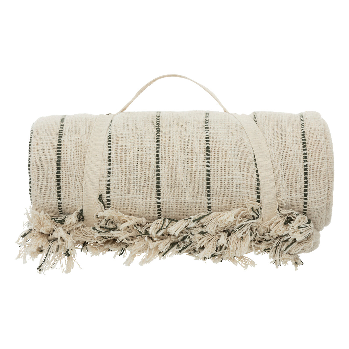 Colcha TROPICAL PANAMA riscas marfim e verde caqui 240x260cm