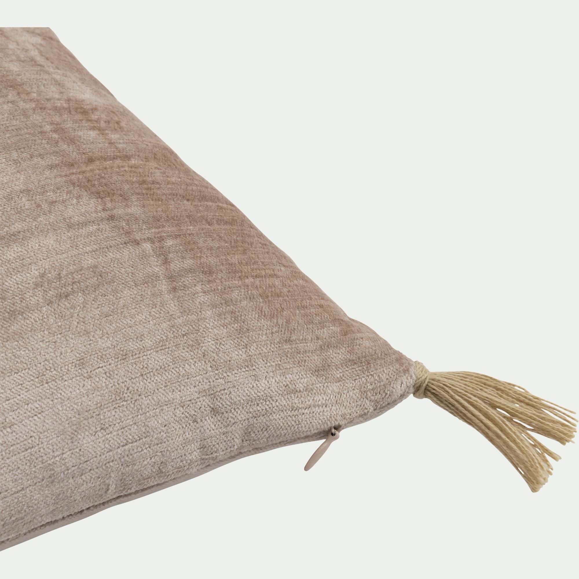 ADIF - Coussin en velours de coton finition pompons 30x50cm - beige