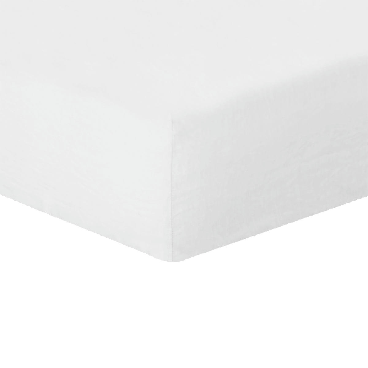 HORTENSE - Drap housse lin lavé  160x200x30 blanc