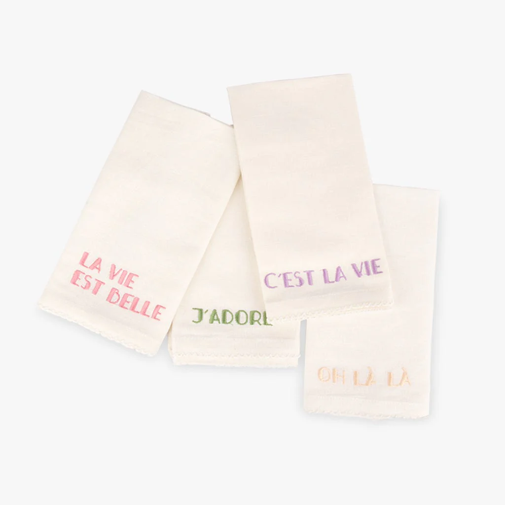 Conjunto 4 Guardanapos Algodão e Linho Palavras MARIE