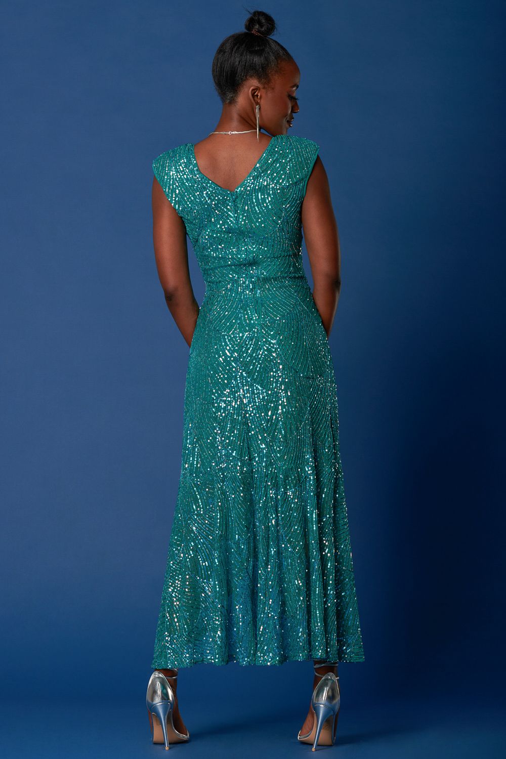 Jolie Moi Sequin High Low Hem Maxi Dress