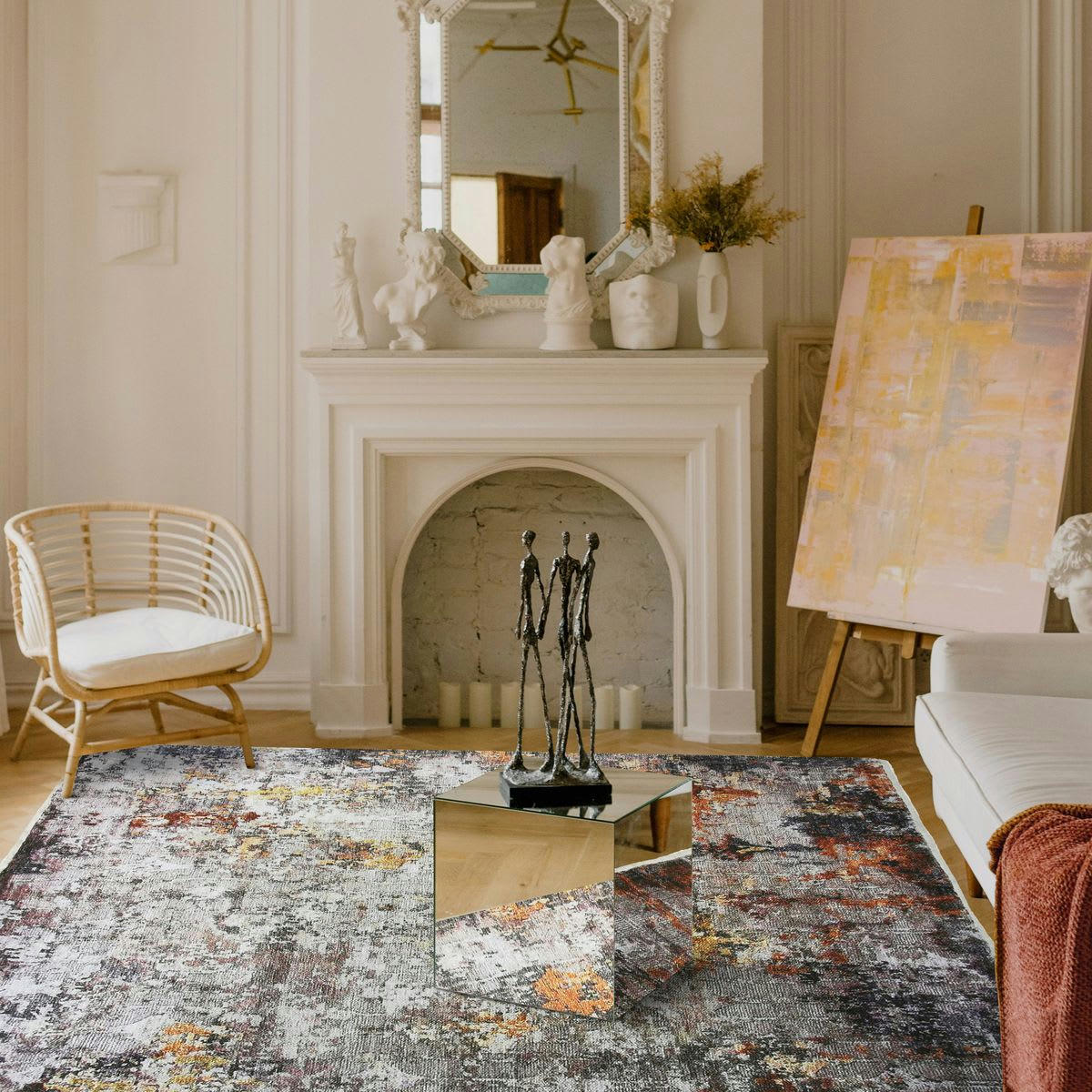 IMPRESSION - Tapis extra-doux effet peinture taupe 120x170