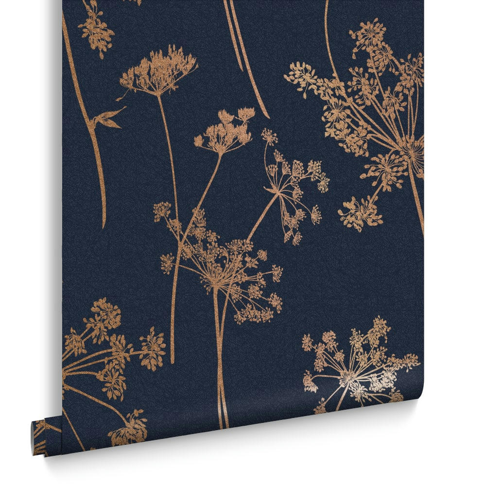- papier peint anthriscus bleu cuivre 1005x52cm
