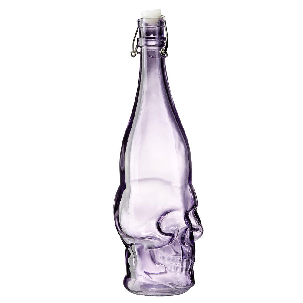 Bouteille en verre Halloween 1L forme crâne violet bouchon métal