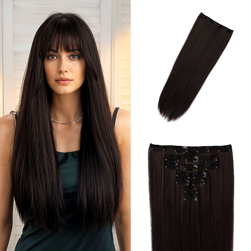 SHEONLY 7Pcs Brown Clip-In Straight Hair Extensions
