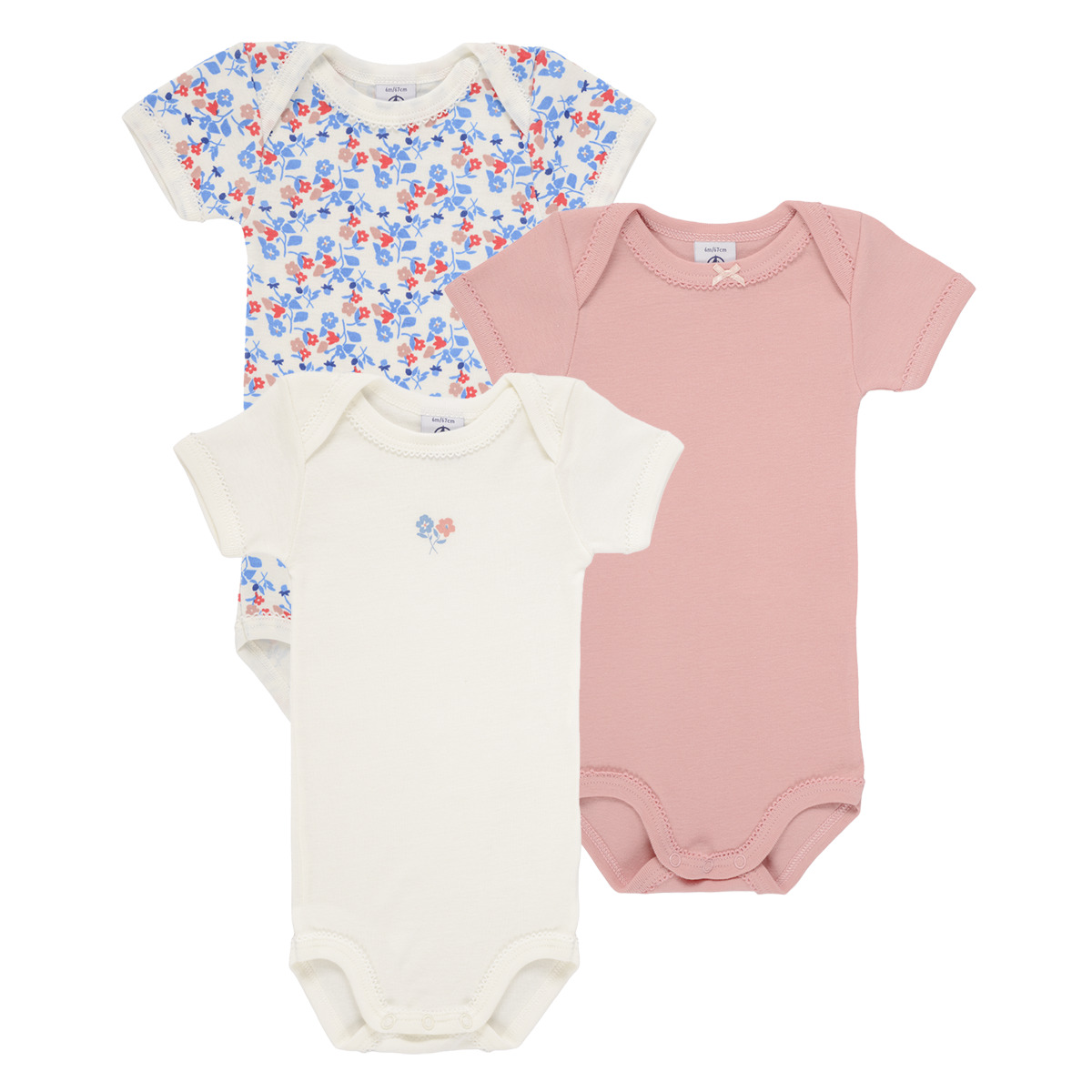 Petit Bateau - 3 BODIES US MC - White / Pink