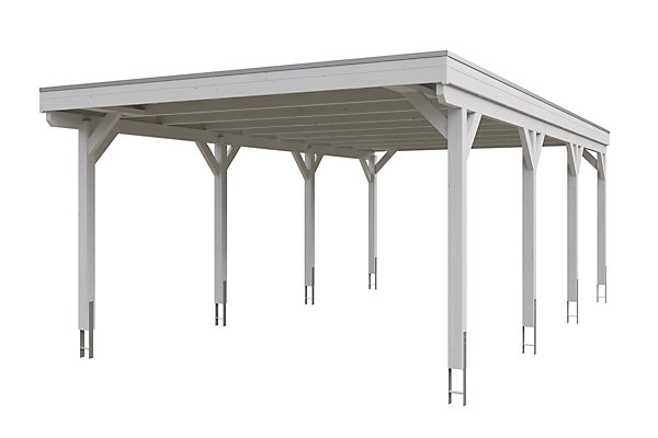 Carport SKAN HOLZ Grunewald 427 x 796 cm planches de toit et EPDM, traitement coloré blanc