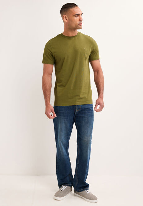 Mens Green Plain Cotton T-Shirt