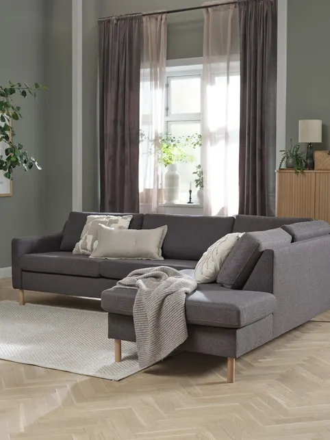 Sofa HELLERUP open-end højre grå stof/natur eg