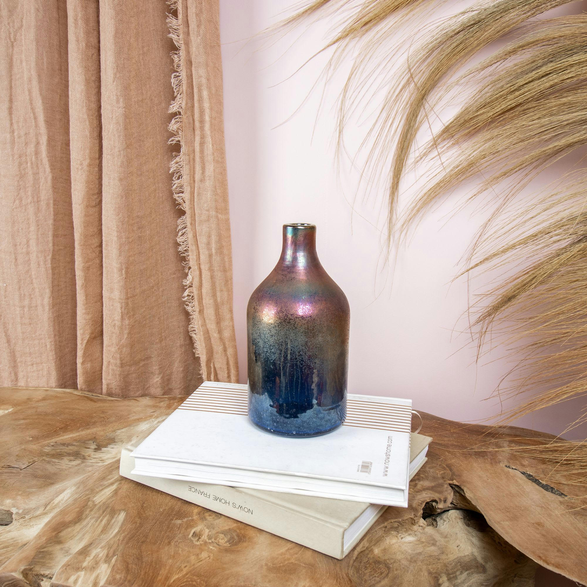 SUNSET - Vase bleu et rose en verre h24cm