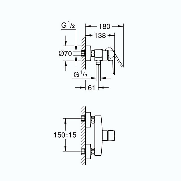 GROHE Mitigeur de douche Start 2021 monocommande avec douchette 1jet Vitalio Joy Cube et flexible 200cm
