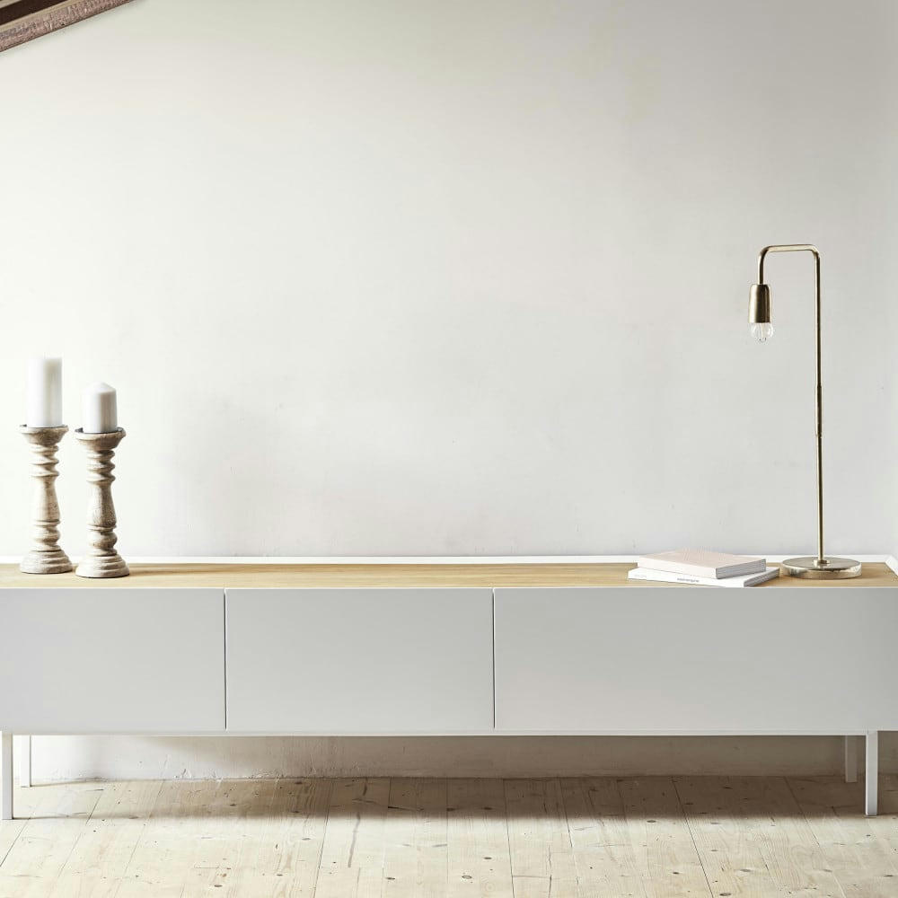 ARISTA - Meuble TV en bois 1 porte 2 tiroirs L180cm blanc