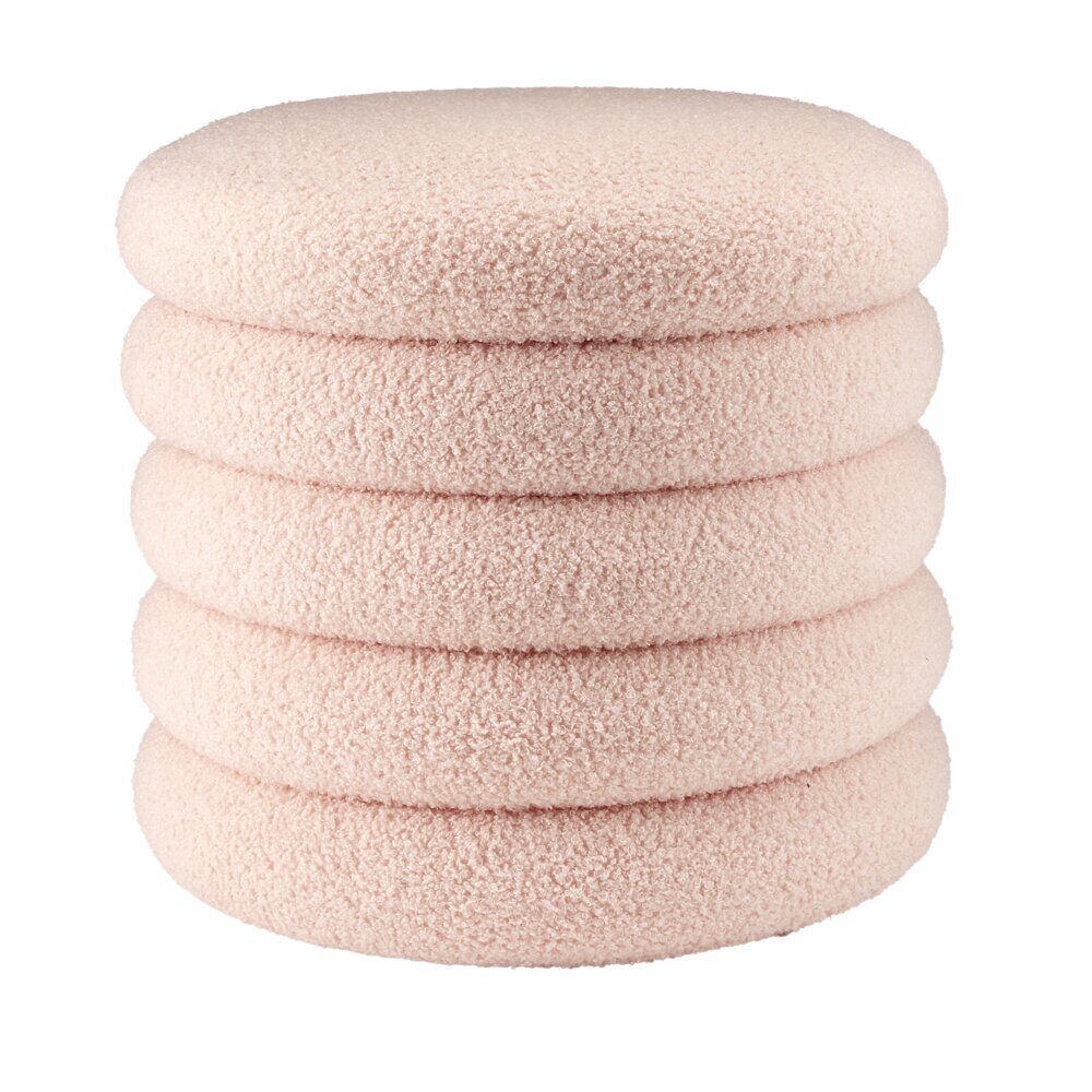 Coffre pouf Clara curly effet laine bouclée rose Ø40xH40cm