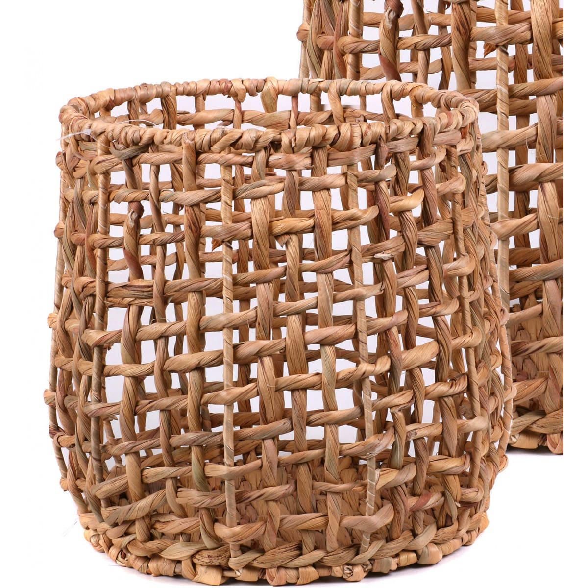 - Set de 2 paniers ronds tressés en jacinthe d'eau - 32x28cm