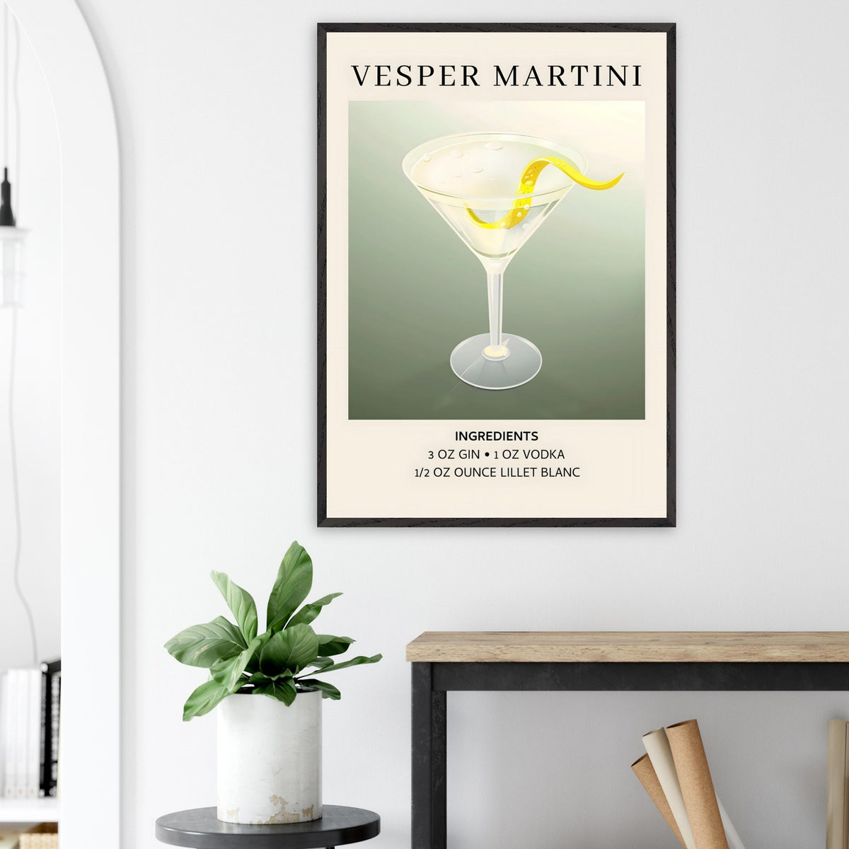 Artfulprints Poster Vesper Martini cocktail - Ingrediënten  - 70x100 cm - Grijs