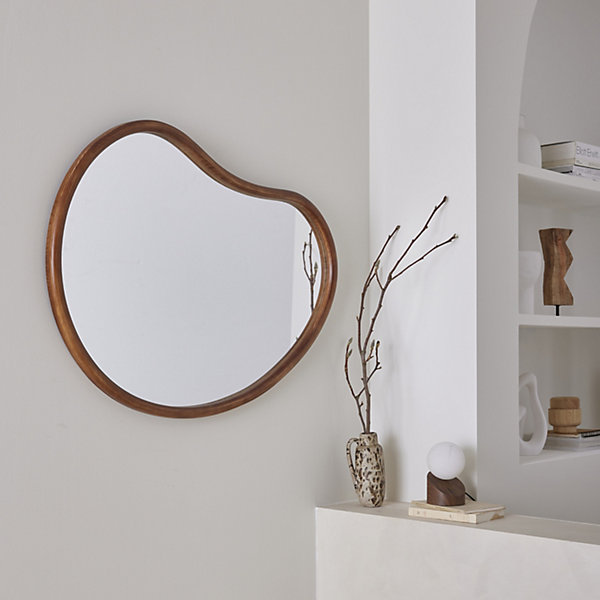 Miroir organique en bois de sapin 95cm épaisseur 3cm coloris noyer idéal entrée. chambre ou salle de bain