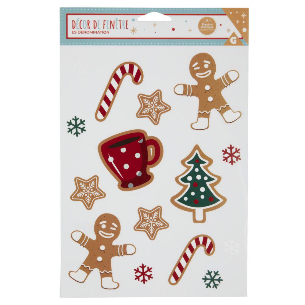 Décoration fenêtre No&euml;l électrostatique bonhomme de neige ou pain d'épices