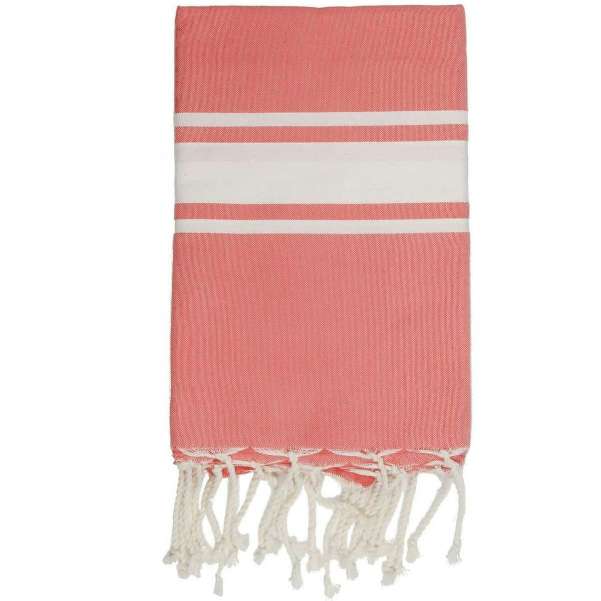 ST TROPEZ - Fouta bande blanche coton  100x200 orange corail