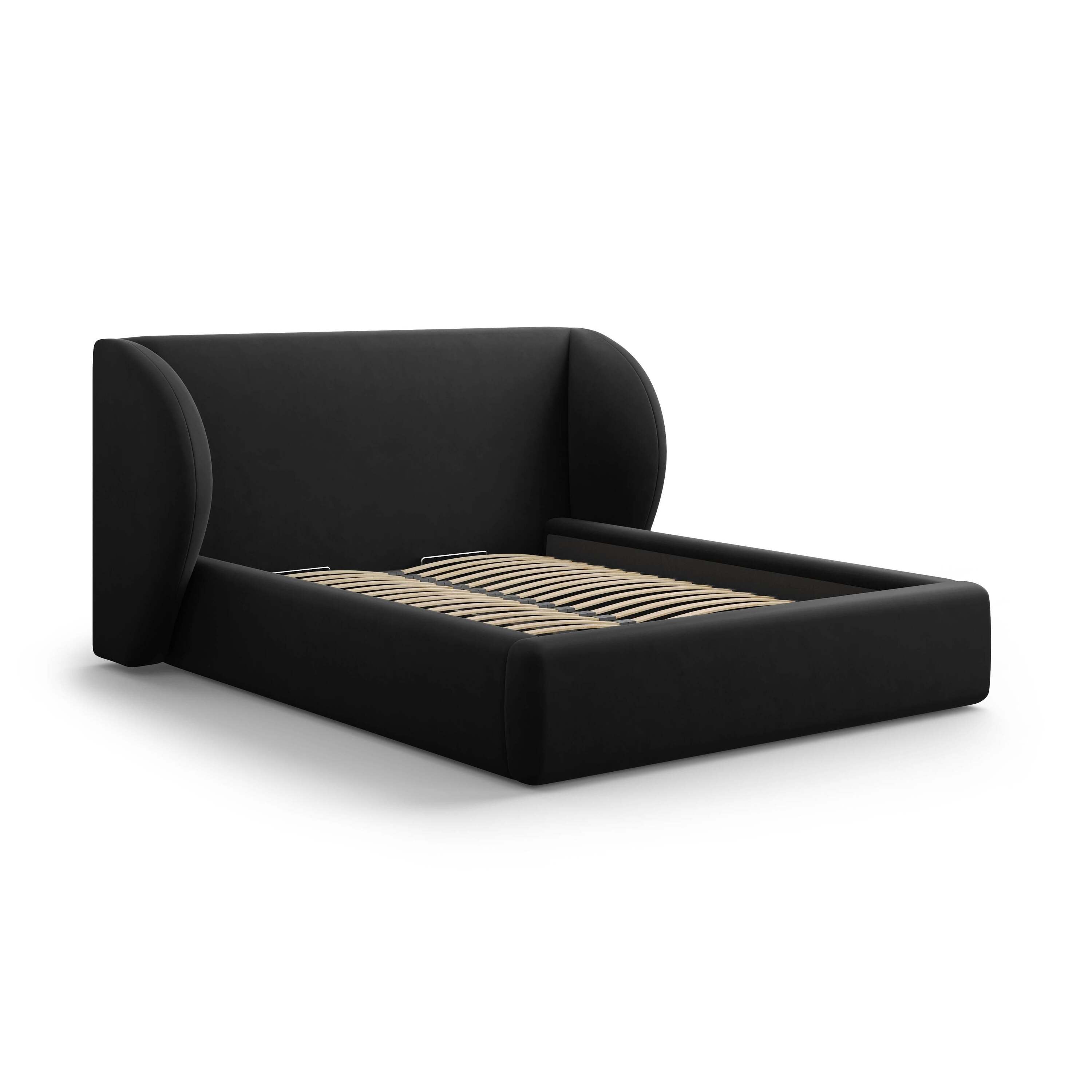 Micadoni Bedframe Miley met Opbergruimte - 200 x 200 cm - Fluweel - Zw