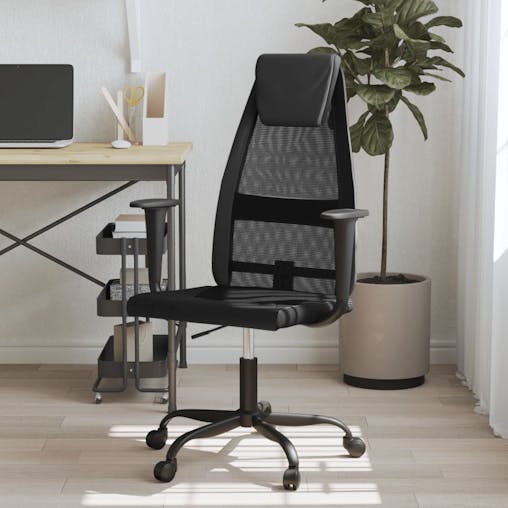NNEVL Office Chair Black Mesh Fabric and Faux Leather
