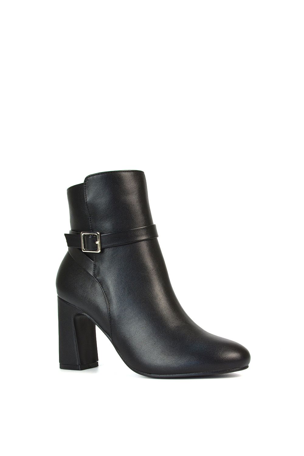 XY London Mary' Block Mid High Heel Shoe Booties With Buckle Strap