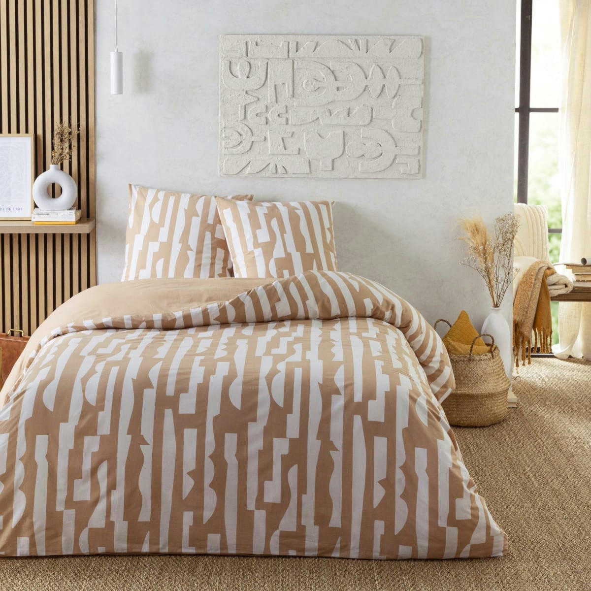 NOA - Parure de lit 2 personnes coton  imprimé camel 240x220cm